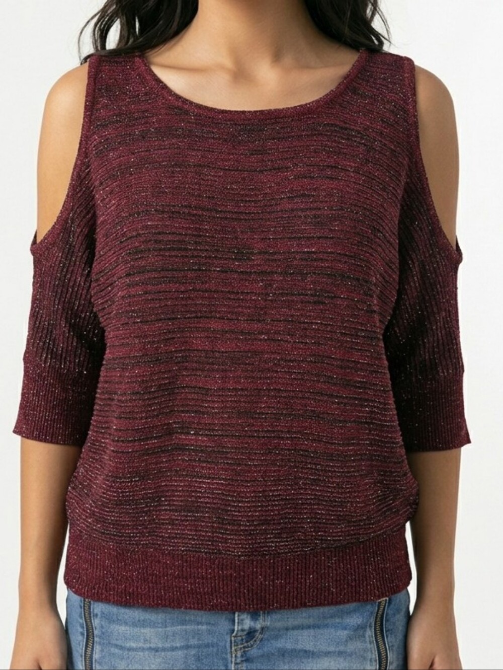 Apt. 9 Burgundy And Black Marled Metallic Cold Shoulder Sweater Size XL